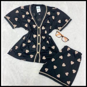 Píjama Americano Feminino Gola V Com Botões Amamentação Blogueira Malha Premium