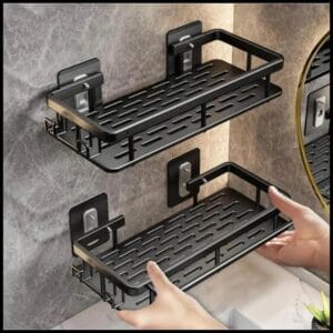 Suporte prateleira Shampoo Sabonete Banheiro Adesivo Parede Box Luxo Cor Preto