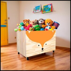 Caixote de Madeira para Brinquedos, Caixa Organizadora de Madeira, Baú com rodas para Brinquedos
