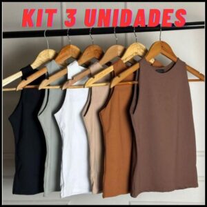 KIT 3 Regatas Casual Basica Suplex Duplo Blusa Feminina Blogueira Tendencia