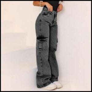 Calça Jeans feminina Wide Leg Marmorizada Pantalona boca larga - cintura alta premium