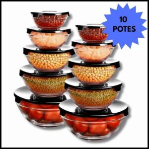 Kit Conjunto De Potes 10 Peças Vidro Resistente Organizadores De Cozinha Multiuso