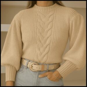 Blusa De Frio Feminina Com Trança Moda Blogueira Tendência 2025 Blusa Tricot Manga Bufante