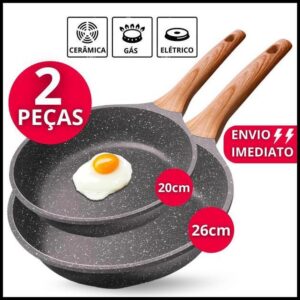 Frigideiras Antiaderentes Cerâmica Fundo Triplo Cabo SoftTouch Silicone Não Gruda S/Óleo