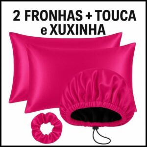 Kit Cetim Antifrizz 2 Fronhas Touca de Cetim Regulável Xuxinha Scrunchie Cabelo para Dormir