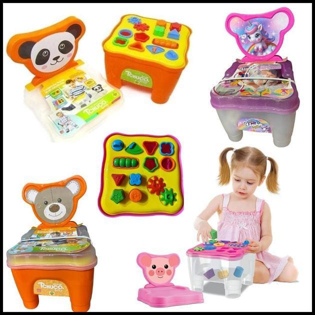 Cadeirinha Bichinhos Mesa Didática Infantil Bebê Com Atividades Educativa Encaixe Cubos Engrenagens