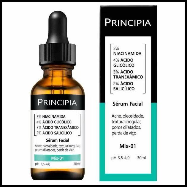 Mix-01 Principia Sérum com mix de 4 ativos: 5% de Niacinamida, 4% de Ácido Glicólico4