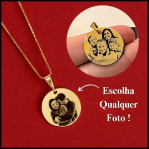 [SEMI JOIA] Colar Personalizado Feminino 17mm Foto Gravação 45cm Banho Ouro 18k Acessórios Presente Dia das Mulheres