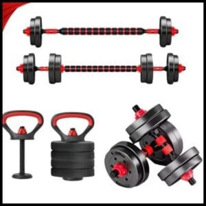 Kit Treino Funcional 10/15/20kg Halteres Barra Supino Kettlebell Preto