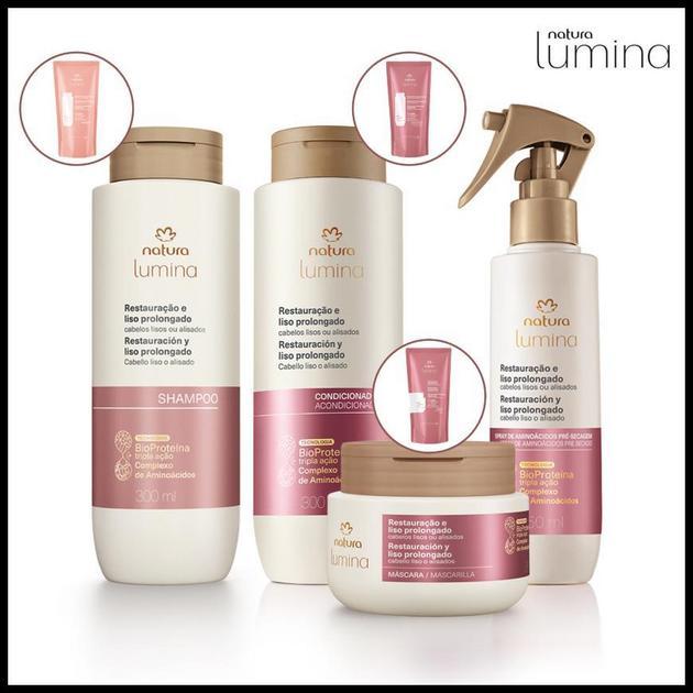 Lumina para Restauração e Liso Prolongado Natura: Shampoo, Condicionador, Máscara Restauradora e Spray de Aminoácidos