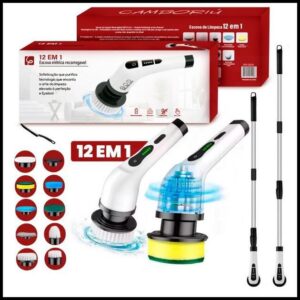 Escova Elétrica Limpeza Kit 12 em 1 Sem Fio Giratória Portátil