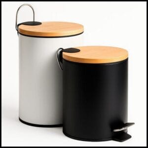 Lixeira Tampa de Bambu 9, 5, 3 Retangular Litros Inox Luxo Preta Branca Pedal Cesto Removível Banheiro C/ Alça