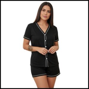 Pijama Amamentação Americano Cirurgico com botoes em Malha blogueirinha