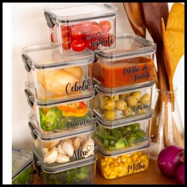 Potes Herméticos Geladeira Acrílico | Kit ou Unitário | Porta-Alho, Porta-Cebola | 460ml/800ml