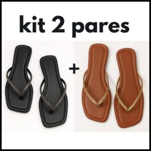 Kit 2 pares Sandália Rasteira Tira de Brilho Chinelo