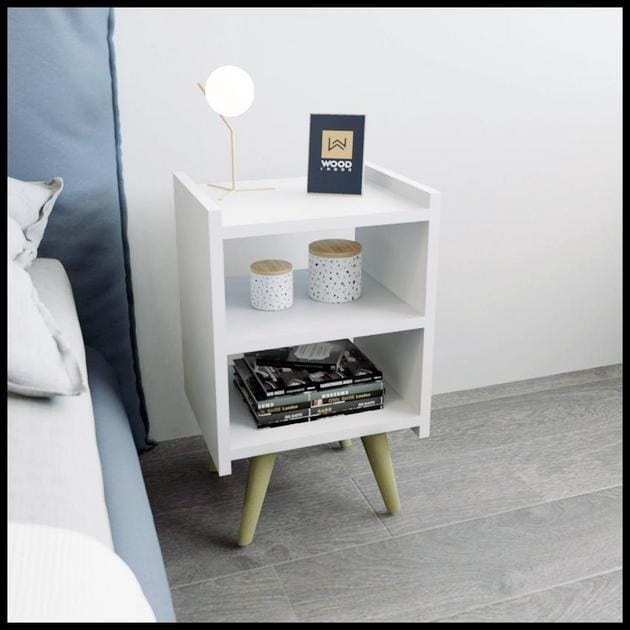 Mesa de Cabeceira com Pés Palito Retro Nicho Decorativo para Quarto de casal ou Solteiro