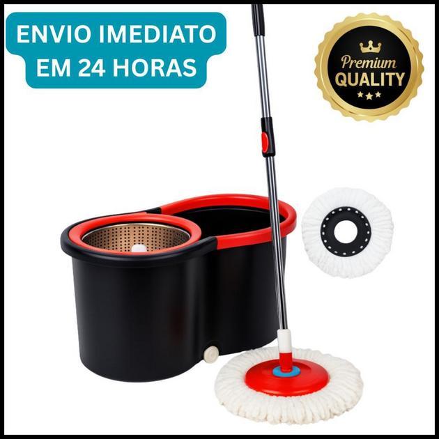 Mop Giratório Cabo Grande de 120 cm 8 Litros Cesto Em Inox e Plástico - Balde Centrífuga Preto
