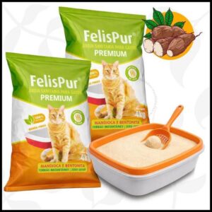 Kit Areia Gato Biodegradável Mandioca Higiênica Grãos Ultra Fino Kit 4, 8,12,20 kilos NaturalOdor