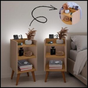 Kit com 2 Mesa de Cabeceira Nicho Organizador, pés retrô em PVC e Porta-Celular Max