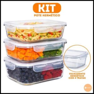 Potes de Vidro 320/370/520/640/800/1040/1500ML Herméticos Vidro 4 Travas