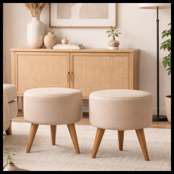 Kit 02 Puff Redondo Estofado Para Apoio Dos Pés Decorativo Pé Palito