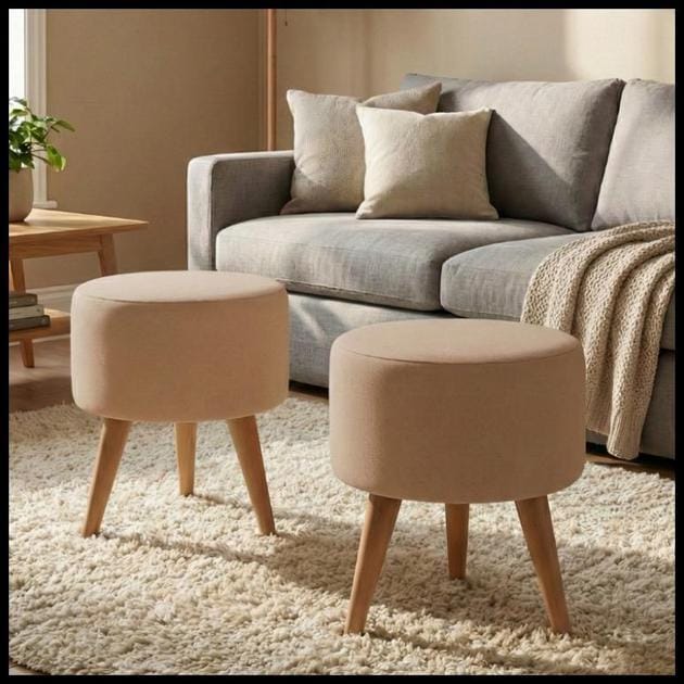 Puff Redondo Pé Palito Kit E Unidades Assento Estofado Apoio Para os Pés