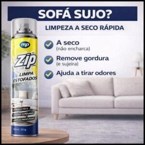 Limpa Estofados Zip Clean 300ml Espuma Spray Seco Sofá Banco Carro Remove Manchas Limpeza Profunda
