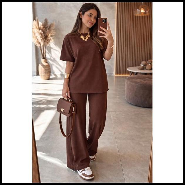 Conjunto Feminino Elegante Premium Blusa Oversized + Calça Pantalona Moda Casual Look Moderno e Confortável Aerolook