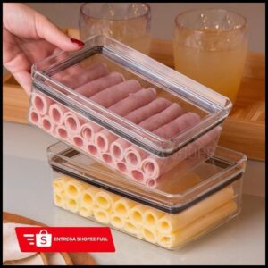 Kit Porta Frios com Tampa Duplo Hermético 770ml Para Queijo Presunto Pote Mantimentos Acrilico