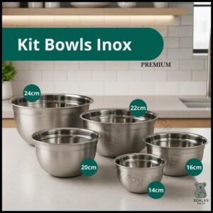 Conjunto de Bowl Inox Kit Peças de Tigela Inox Empilhável 14cm 16cm 20cm 22cm 24cm Gamela ou Bacia Cozinha