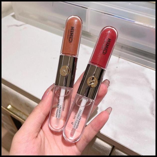 Kiko duplo toque batom/brilho espelho lábio esmalte/cabeça dupla batom + lip embebedor