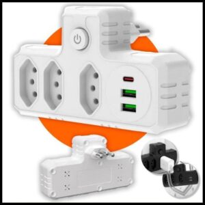 Conector De Extensão Portátil 3 Universal Plug Carregador Rápido 2 Usb 1 Tipe-C Transformador Conversor De Tomada,