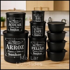 Kit de mantimentos com 9 potes para porta condimentos