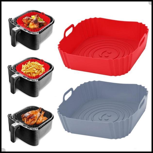 Kit 02 Formas de Silicone Quadrada Assadeira Air Fryer e Forno Forma para Fritadeira Elétrica com Alça