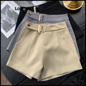 Lovito Shorts Casuais De Verão/primavera, Lisos, Assimétricos, Com Bolso De Metal, Para Mulheres LNL48148