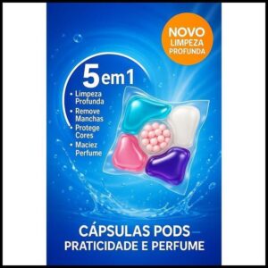 Lava Roupas em Cápsula 12 Unid – 5em1 Limpeza Profunda, Tira Manchas e Perfuma
