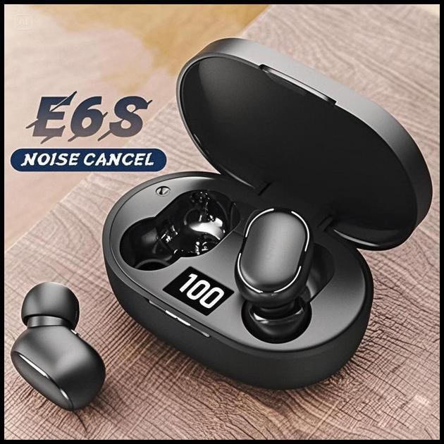 E6S Cor Preta Fones De Ouvido Sem Fio TWS Bluetooth Com Microfone Estéreo Som Cancelamento Ruído LED Display Digital Fon
