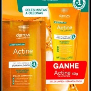 Darrow Actine Oil Control Kit Gel de Limpeza Dermatológico Facial com Ácido Glicólico e Vitamina B5 que Controla Oleosidade sem efeito rebote, Renova a Pele e Reduz Poros, 140g + 40g