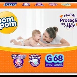 Fralda Pom Pom Protek Proteção de Mãe Hiper G 68 Unidades