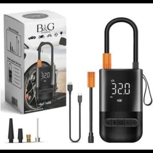 Compressor De Ar Portátil B&G Shopping Digital 80W Preto USB-C Carro Moto Bicicleta