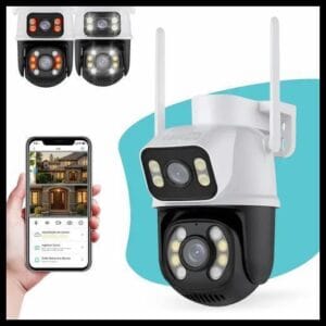 Câmera Segurança Ip Externa Wifi A28 App Icsee Prova Dagua IP66 Dome Lente Dupla Lentes 2 Em 1 Vigilancia Visão Noturna Infravermelho Casenn