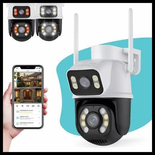 Câmera Segurança Ip Externa Wifi A28 App Icsee Prova Dagua IP66 Dome Lente Dupla Lentes 2 Em 1 Vigilancia Visão Noturna Infravermelho Casenn