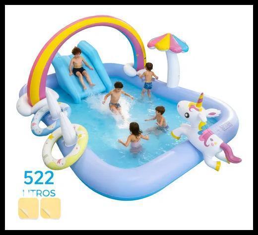 Piscina Inflável 522l Unicórnio Playground 0.45mm Com Reparo