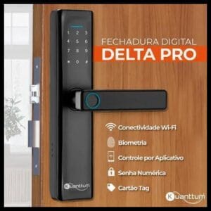 Fechadura Digital Biométrica Kuanttum Delta PRO WiFi Senha App Tuya Preta