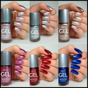Esmalte Metalizado Efeito Gel Seca Sem Cabine + Brilho e Durabilidade Manicure e Uso Proprio