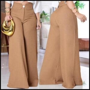 Calça Pantalona de Linho Feminina com Botão e Zíper Frontal Elegancia e Conforto