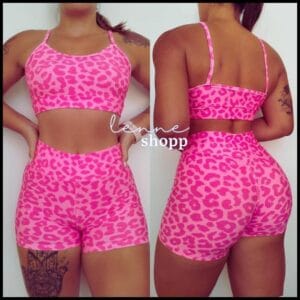 Conjunto Academia Fitness Short e Top Cintura Alta Estampas Variadas Moda Fitness