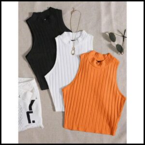 KIT 3 ou 1 Unidade Cropped Feminino Canelado Golinha Básica Moda Verão Diversas Cores Carnaval Praia