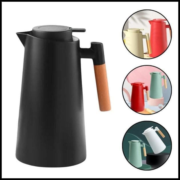 Garrafa Térmica 1L Café Chá Leite Chimarrão Cabo De Madeira Jarra Cafeteira Preta 4 Cores