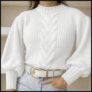 Blusa de frio feminina estilo blogueira com trança tendência 2025 blusa tricot manga bufante